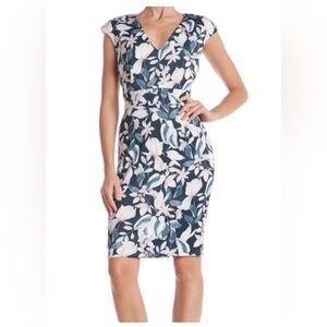 Alexia Admor Floral V-Neck Sheath Dress with Scuba Fabric